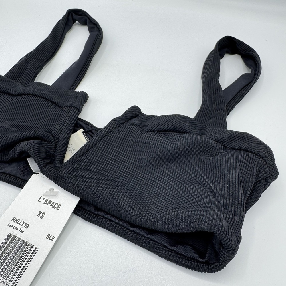 L*Space Lee Lee Bikini Top XS NWT Black Ribbed RHLLT19 Designer Swimwear - Picture 4 of 8